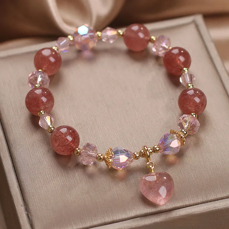 Luck Muse Strawberry Quartz Crystal Love Heart Bracelet - Image 2