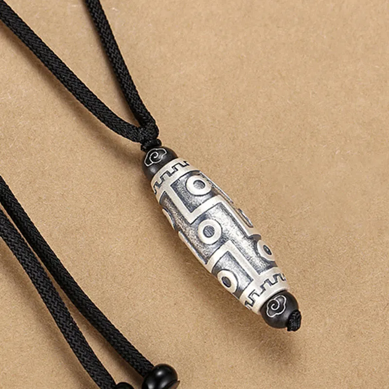 Tibet Nine-Eye Dzi Bead Copper Necklace Pendant with Auspicious Clouds Pattern - Image 2