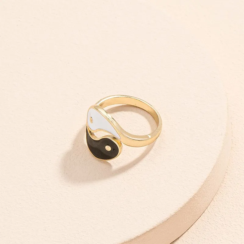 Luck Muse Yin Yang Symbol Blessing Adjustable Couple Ring - Image 3