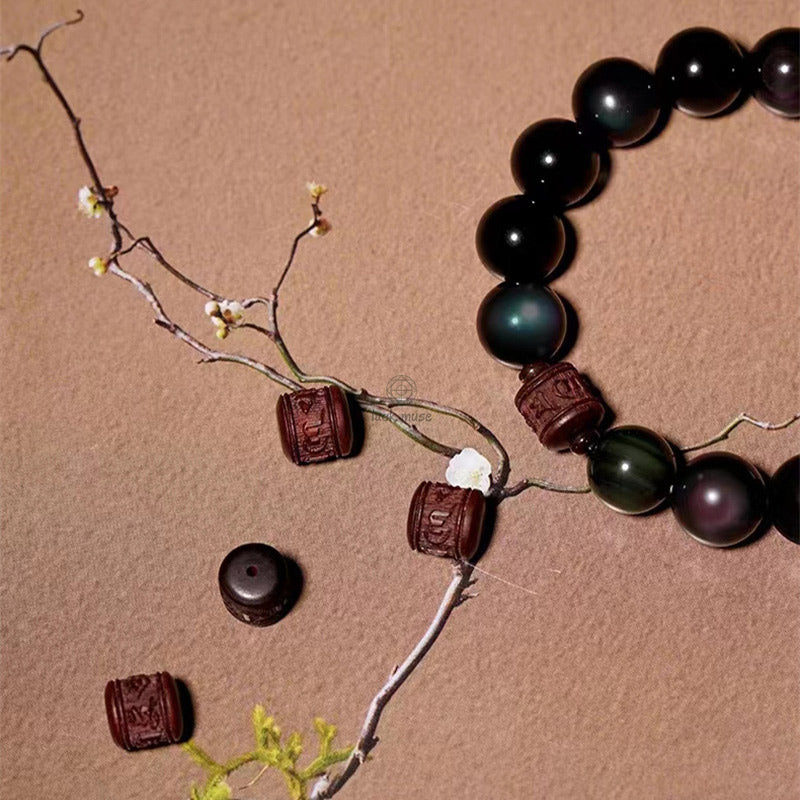 Natural Gold Sheen Obsidian Rainbow Obsidian Om Mani Padme Hum Healing Bracelet - Image 32