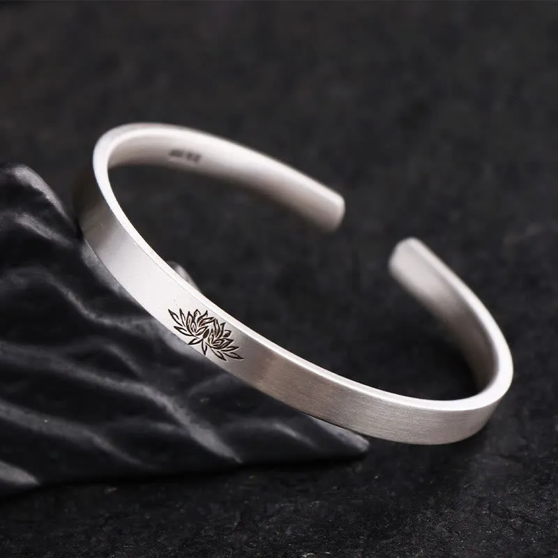 999 Sterling Silver Om Mani Padme Hum Lotus Engraved Peace Bracelet Bangle - Image 10