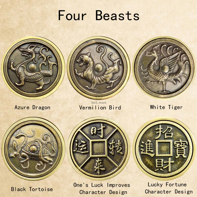 Luck Muse Four Beasts Feng Shui Yin Yang Bagua Rotating Copper Coin Decor - Image 5