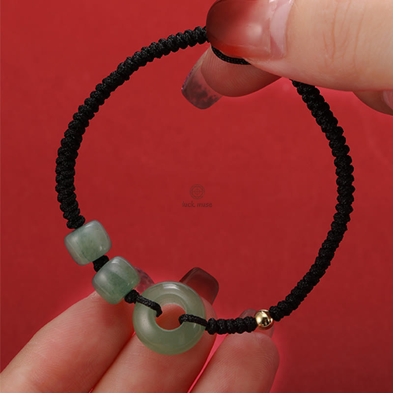 Braided Couple Bracelet Set with Green Aventurine, White Jade, Peace Buckle, and Luck - Image 11