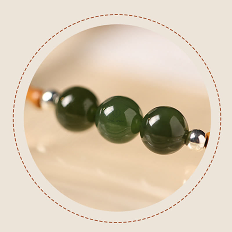 Bamboo Pattern Hetian Jade Beads Luck Bracelet with Luck Muse and Olive Pit - Natural - Image 15