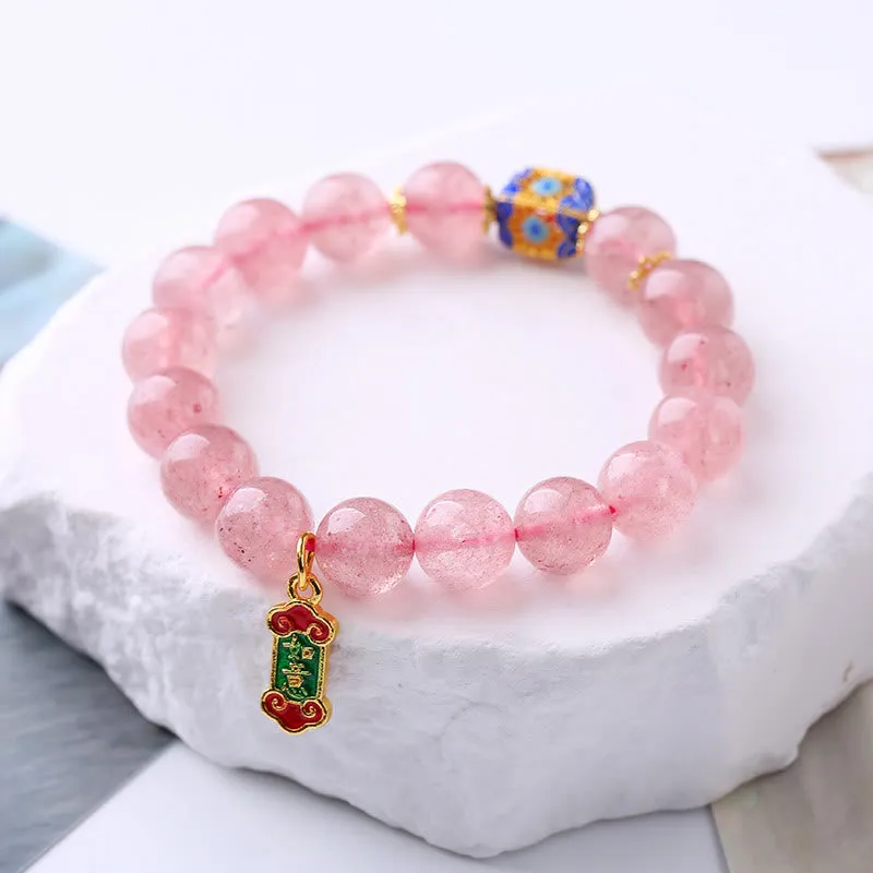 Luck Muse Strawberry Quartz Ruyi Charm Bracelet with Positive Energy