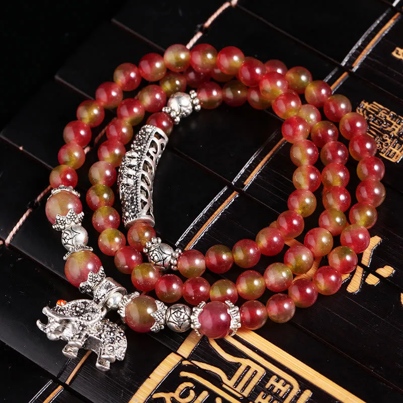 Natural Watermelon Tourmaline Pixiu Elephant Positive Triple-wrap Bracelet - Image 9