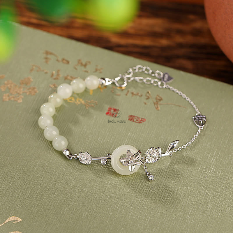 Luck Muse 925 Sterling Silver Hetian Jade Lotus Luck Chain Bracelet - Image 8