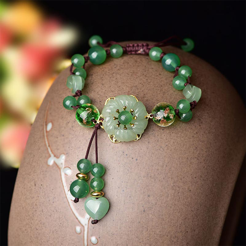 Natural Green Jade Green Aventurine Luck Dangling Flower Bracelet - Image 2