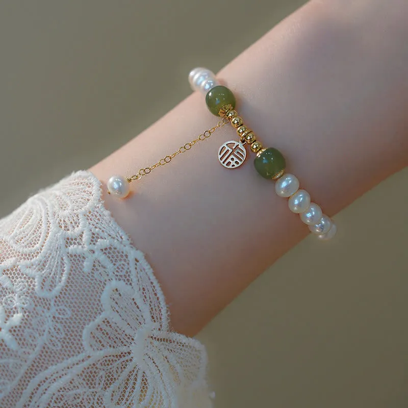 Natural Pearl Hetian Jade Happiness Wisdom Bracelet