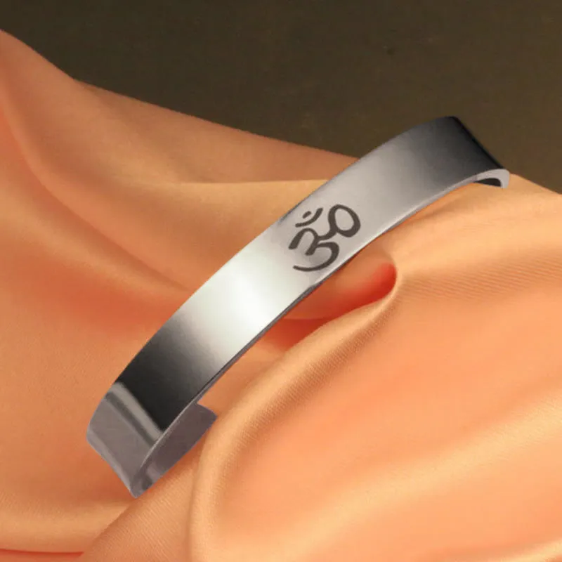 Tibetan OM Symbol Mindfulness Cuff Bracelet with Luck Muse - Image 2