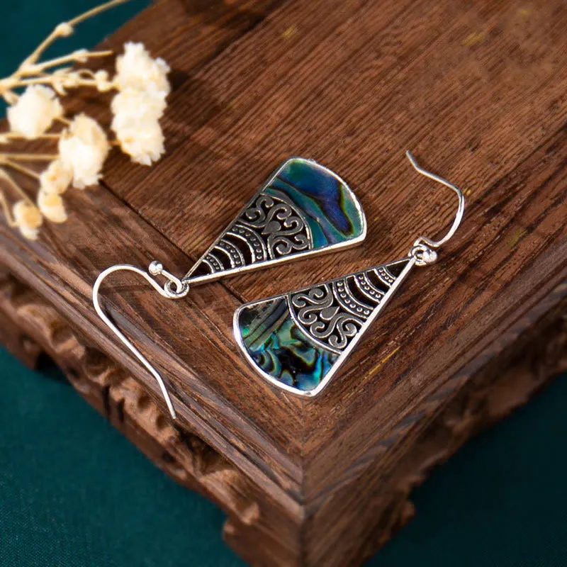 Copper Tridacna Stone Hollow Pattern Earrings - Image 4