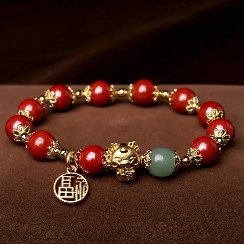 Luck Muse Year of the Dragon Cinnabar Fu Charm Bracelet - Image 2