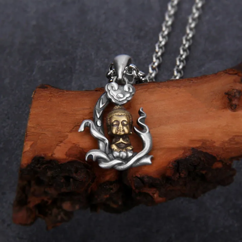 Zen Buddha Ruyi Handle Compassion Necklace Pendant crafted in 925 Sterling Silver by Luck Muse Shop - Image 2