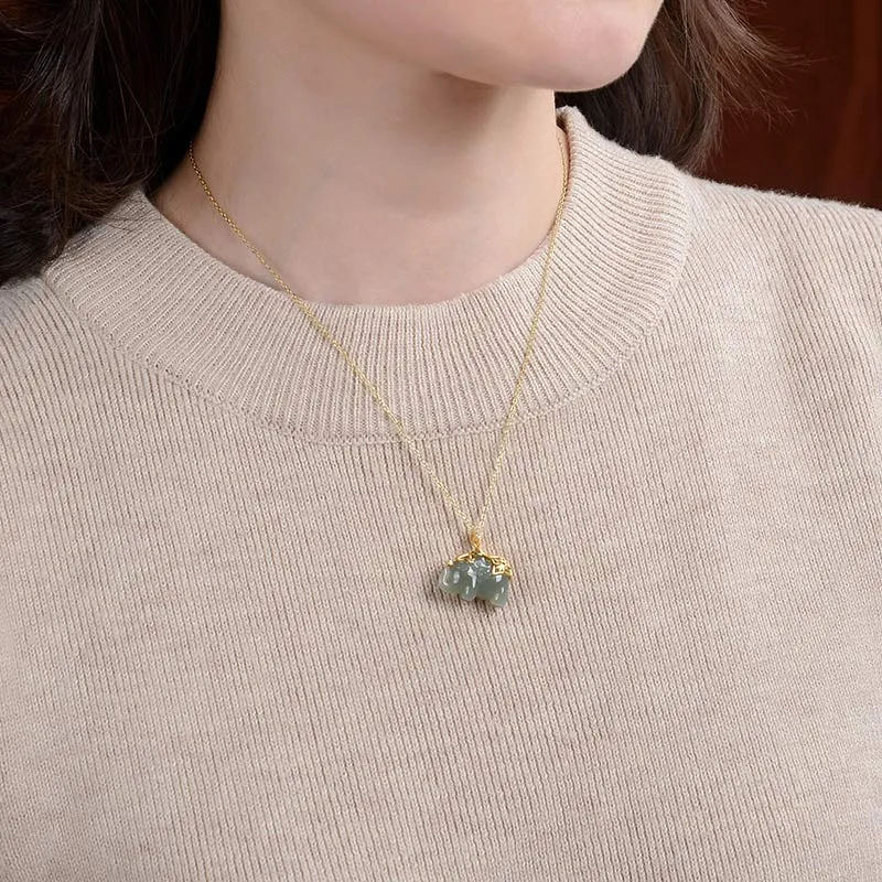 Luck Muse Jade Elephant Blessing Fortune 925 Sterling Silver Necklace Pendant - Image 3