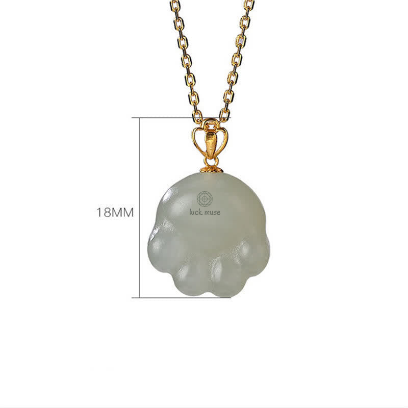 925 Sterling Silver Hetian White Jade Cat Paw Necklace Pendant - Image 7