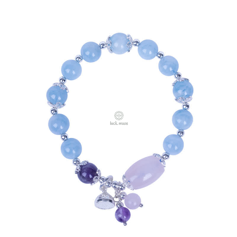925 Sterling Silver Aquamarine Amethyst Lotus Charm Bracelet - Luck Muse Healing Bracelet - Image 7