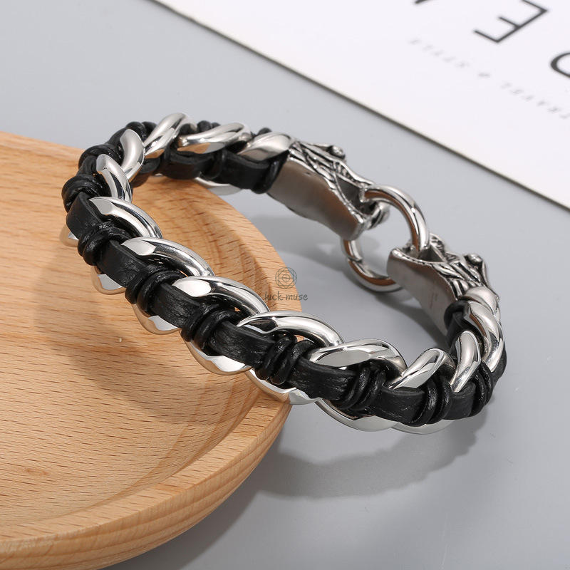 Dragon Leather Titanium Steel Protection Luck Bracelet - Image 5