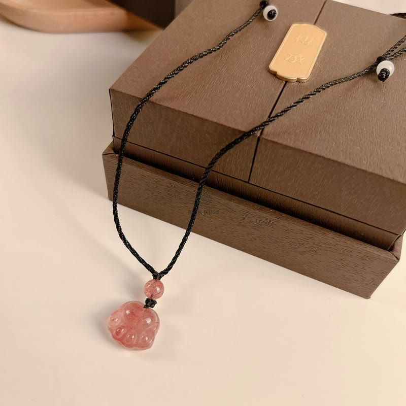 Luck Muse Strawberry Quartz Cat Paw Healing Necklace - Image 10