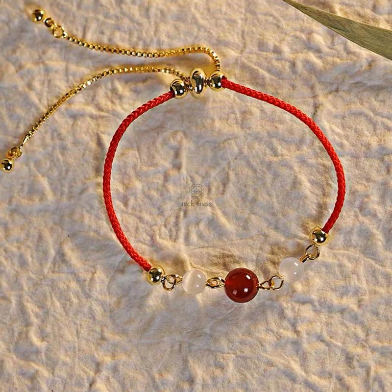 Red Agate and Cat Eye Braided Confidence Bracelet with Luck Muse - Image 4
