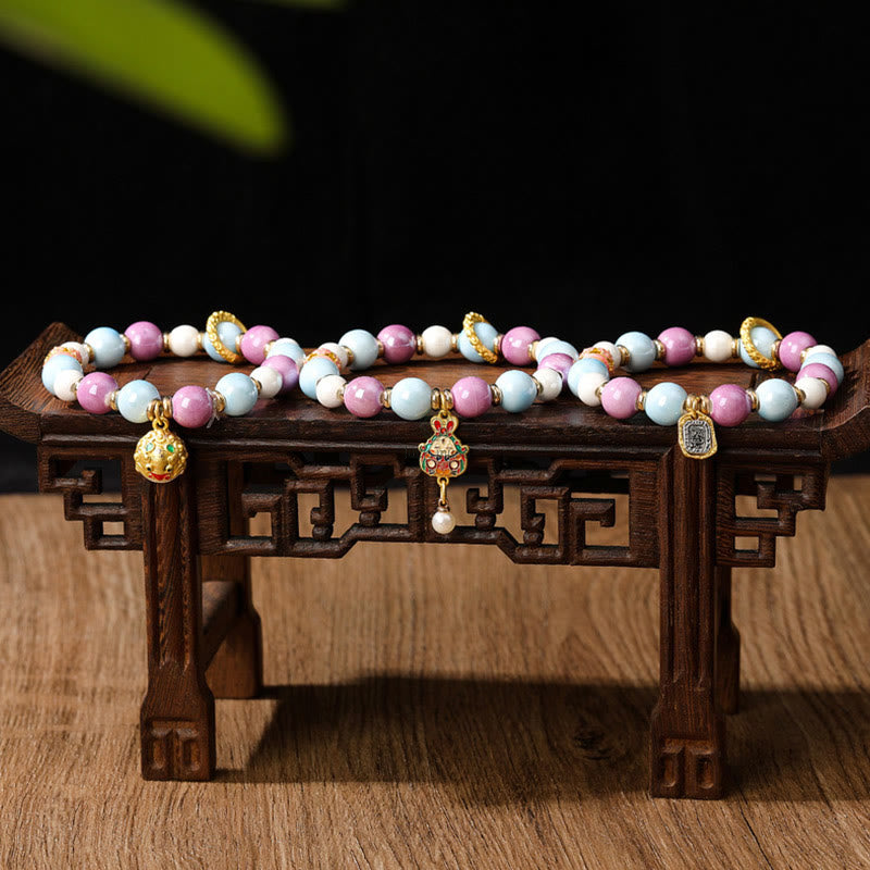 Tibetan Wealth Goddess Protection Bracelet with Liuli Glass Beads - Image 12