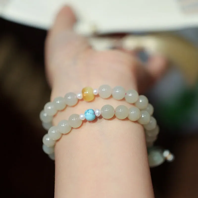 Luck Muse 925 Sterling Silver Hetian Jade Double Wrap Bracelet with Lotus Luck Buckle - Image 3