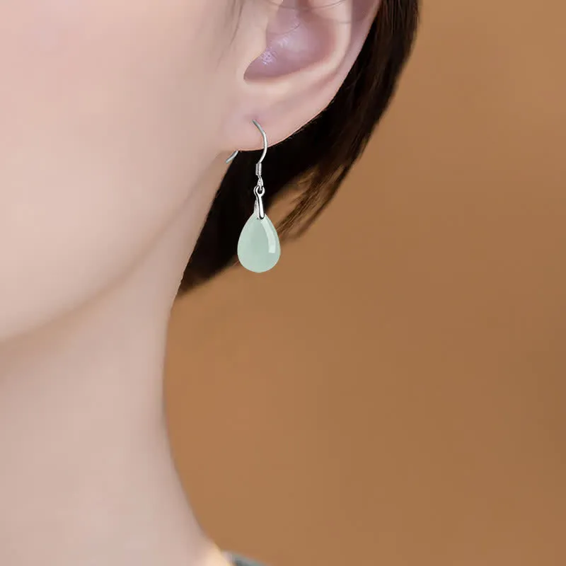 925 Sterling Silver Jade Water Drop Pattern Earrings for Luck and Prosperity with Luck Muse Touch - Image 3