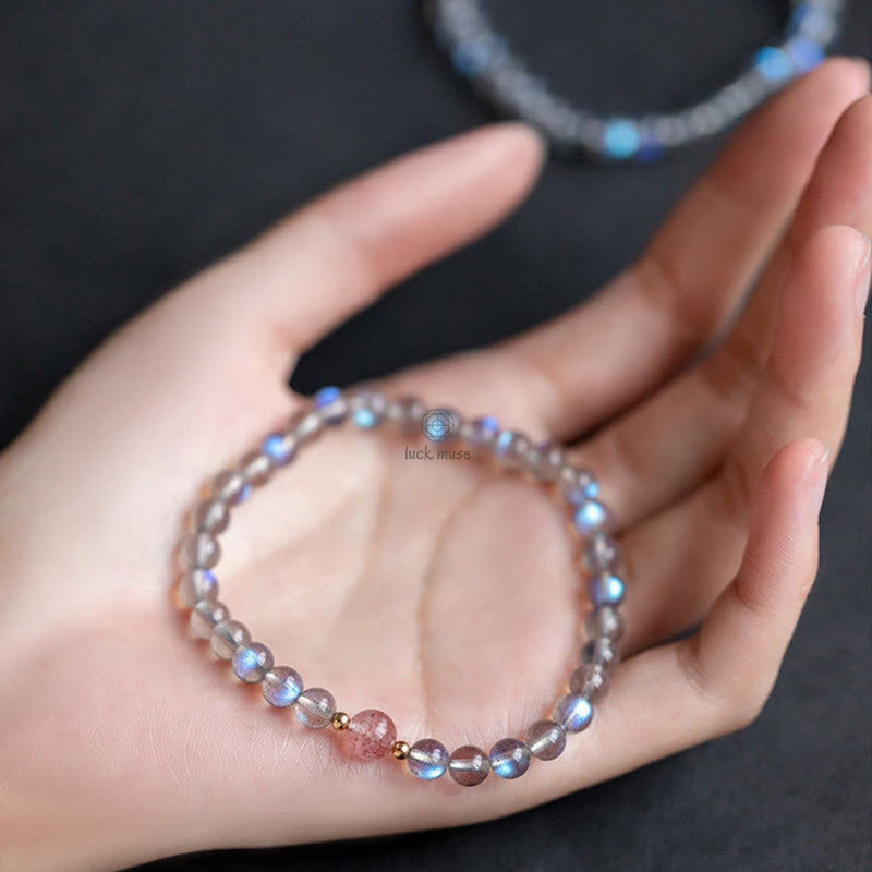 Moonstone Pink Crystal Cinnabar Buddha Bracelet - Image 9