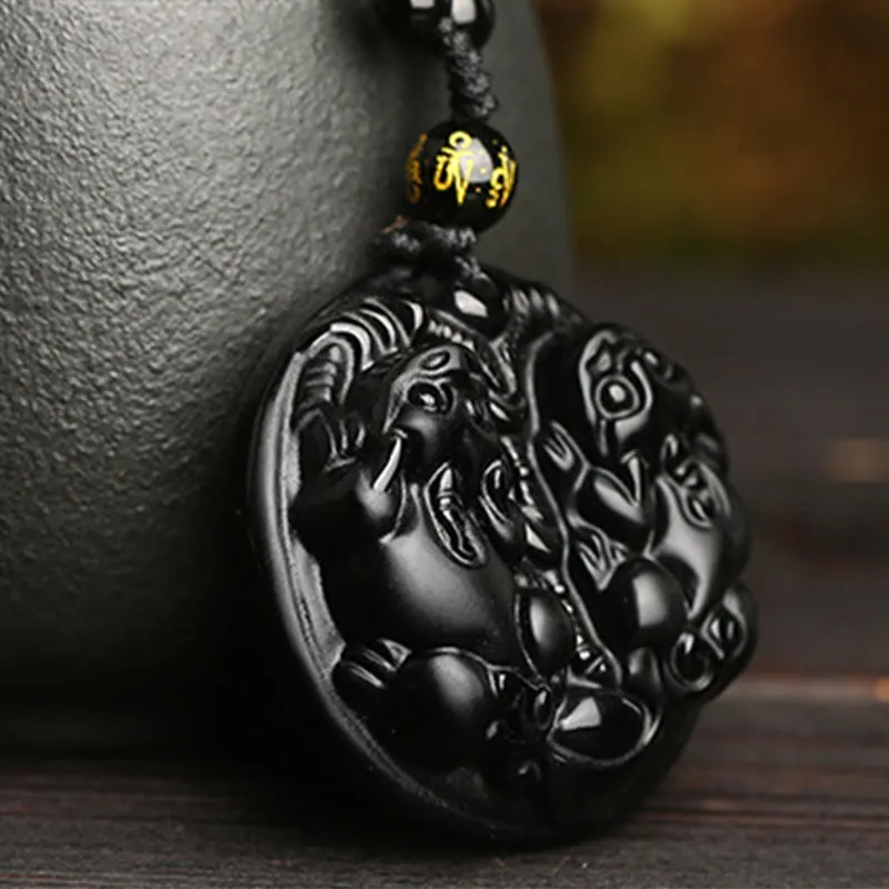 Black Obsidian Pixiu Bead Necklace Pendant - Luck Muse Purification - Image 2