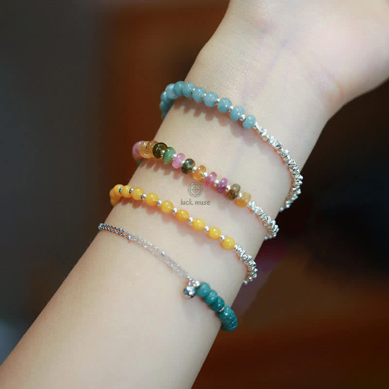 Luck Muse 925 Silver Blue Jade Tourmaline Amber Confidence Blessing Bracelet - Image 6