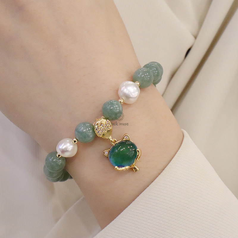 Color-Changing Jade Pearl Fox Charm Bracelet with Luck Muse for Luck - Image 6