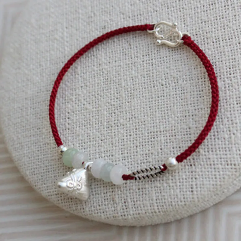Luck Muse Jade Red String Bracelet with 925 Sterling Silver Zongzi Charm for Abundance - Image 2