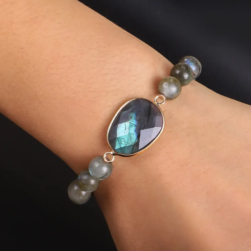 Clear Healing Beaded Bracelet with Labradorite and Moonstone - Image 3