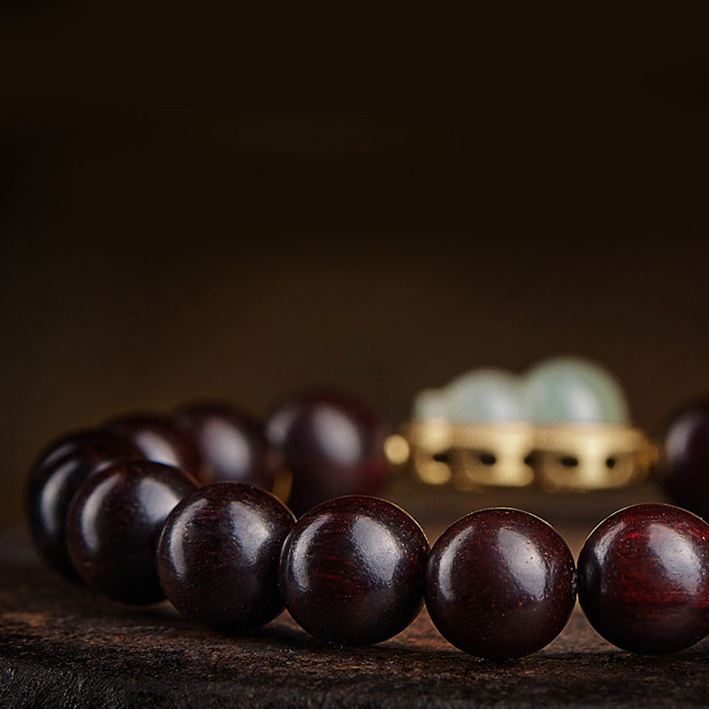 Luck Muse Small Leaf Red Sandalwood Gourd Jade Relaxation Bracelet - Image 22