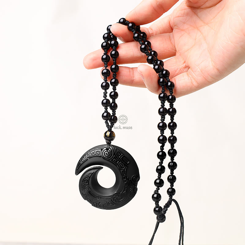 Luck Muse Black Obsidian Ice Obsidian Peace Buckle Strength Necklace Pendant - Image 6