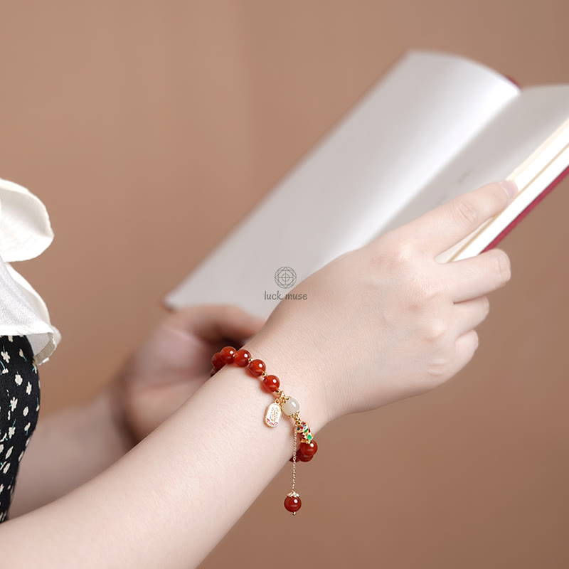 Natural Red Agate and Hetian Jade Fu Character Confidence Bracelet - Image 5