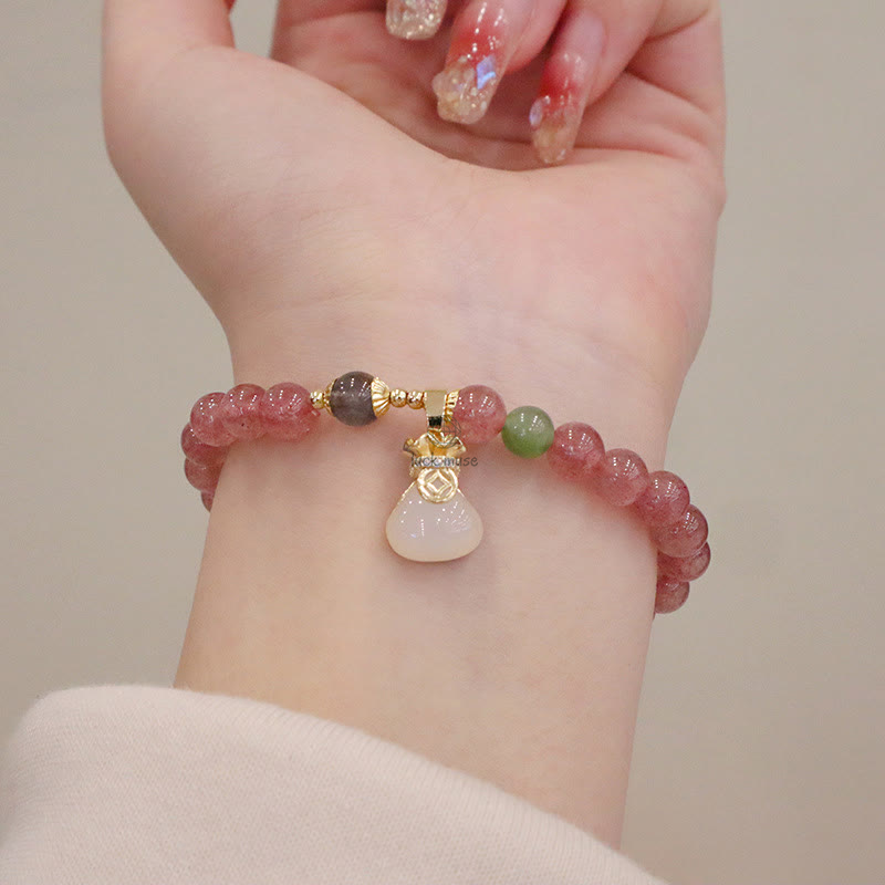Natural Strawberry Quartz and Jade Peace Healing Bracelet with Coin Purse Buckle - Image 3