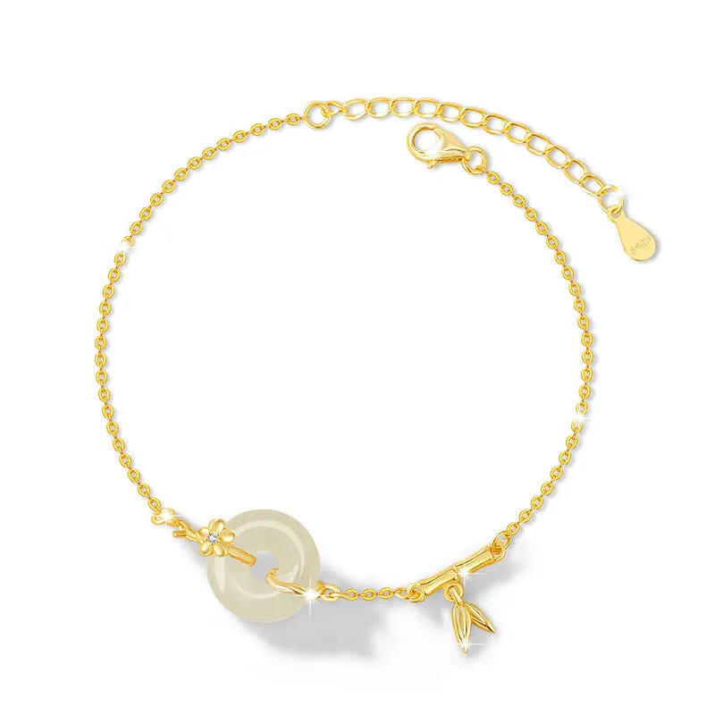 Bamboo Leaf Prosperity Chain Bracelet with 925 Sterling Silver, Hetian Jade, and Chalcedony Peace Buckle by Luck Muse Shop - Image 5