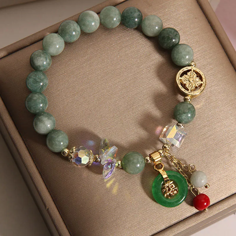 Luck Muse Strawberry Quartz and Jade Fu Character Charm Bracelet for Healing - Image 7
