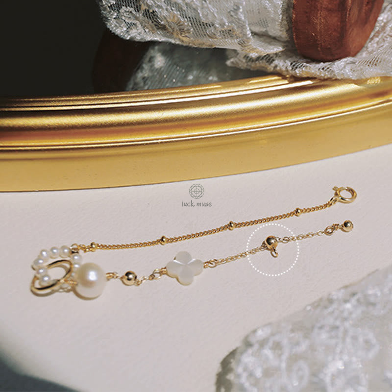 Luck Muse 14K Gold Plated Pearl Double Peace Healing Chain Bracelet - Image 7