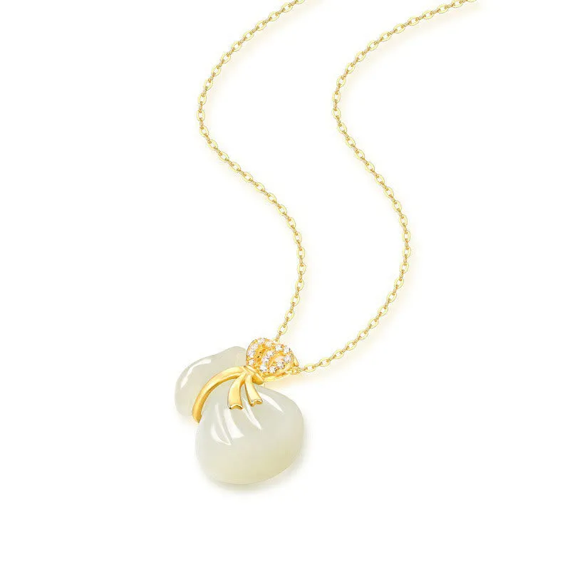 Hetian White Jade Money Bag Necklace Pendant with Luck Muse Blessings - Image 4