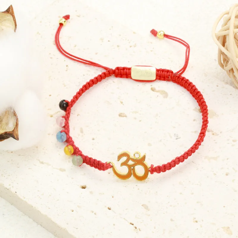 Tibetan Handmade OM Mindfulness Red String Bracelet by Luck Muse Shop - Image 2