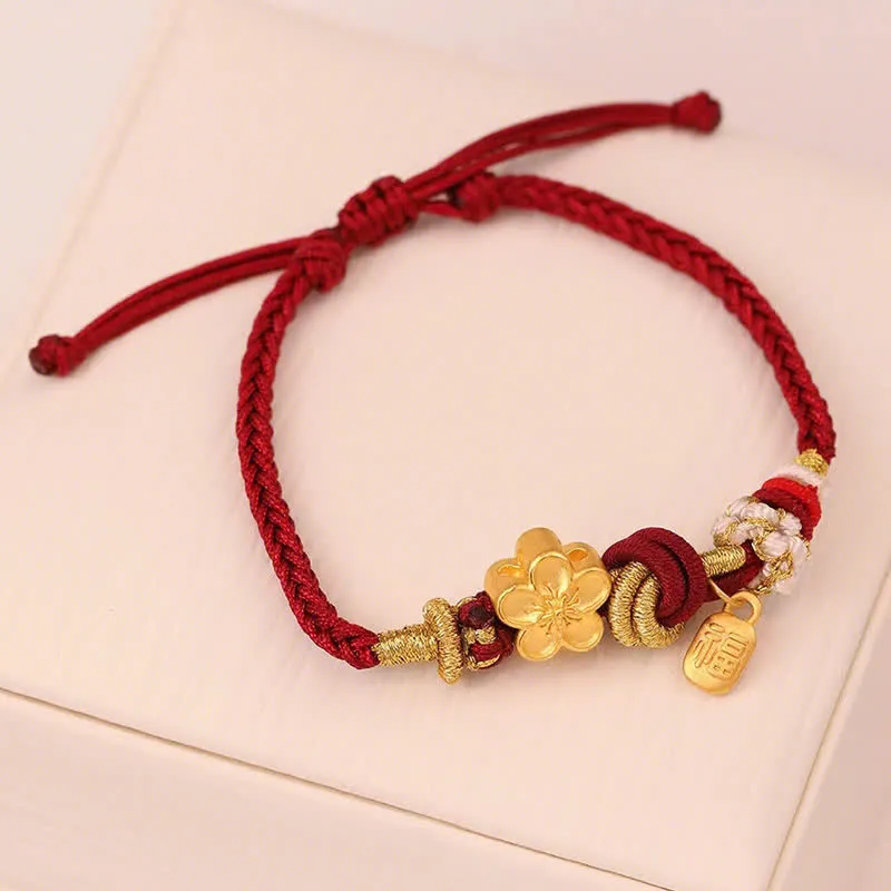 Peach Blossom Happiness Lucky Red String Bracelet with Luck Muse Charm - Image 2