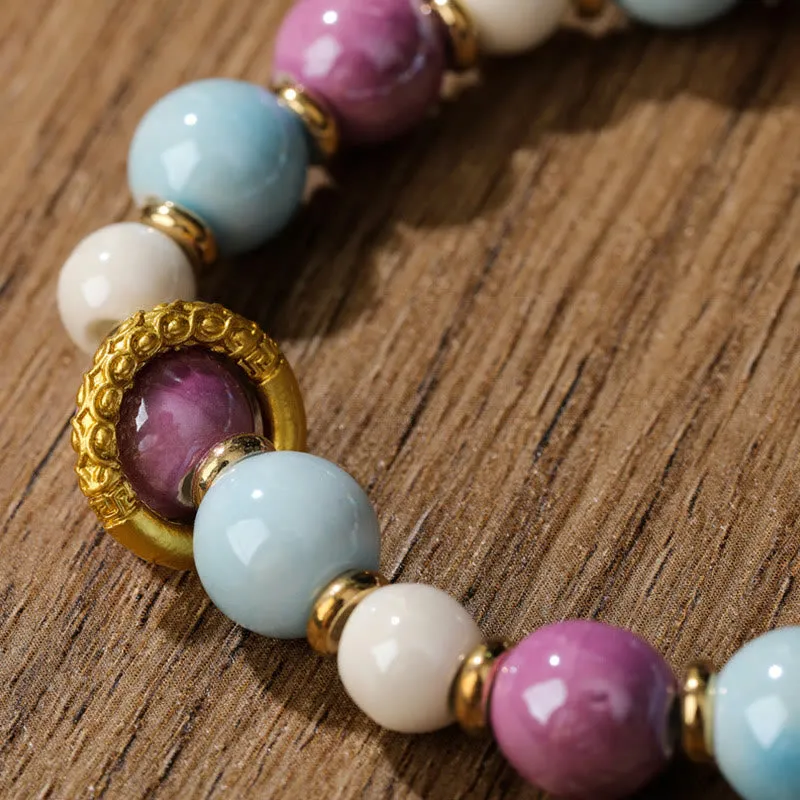 Tibetan Wealth Goddess Protection Bracelet with Liuli Glass Beads - Image 8