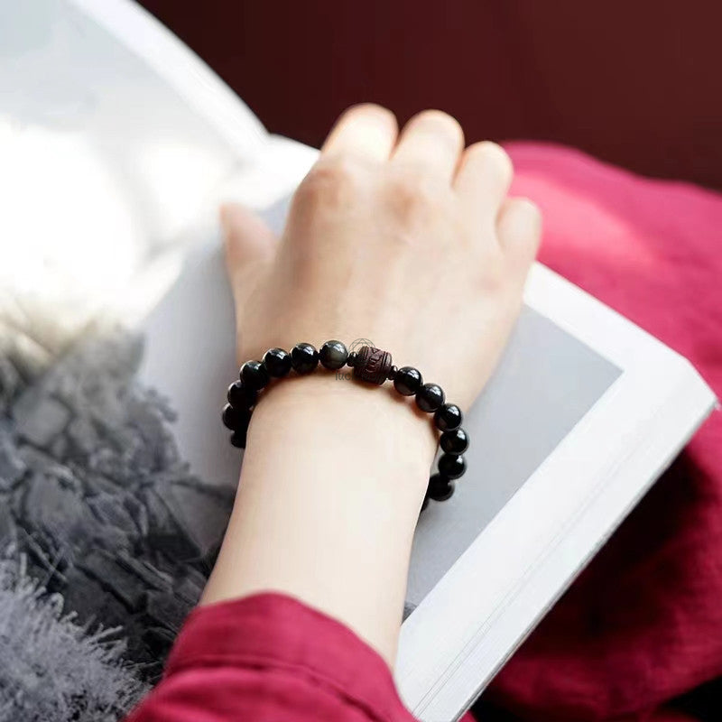Natural Gold Sheen Obsidian Rainbow Obsidian Om Mani Padme Hum Healing Bracelet - Image 34