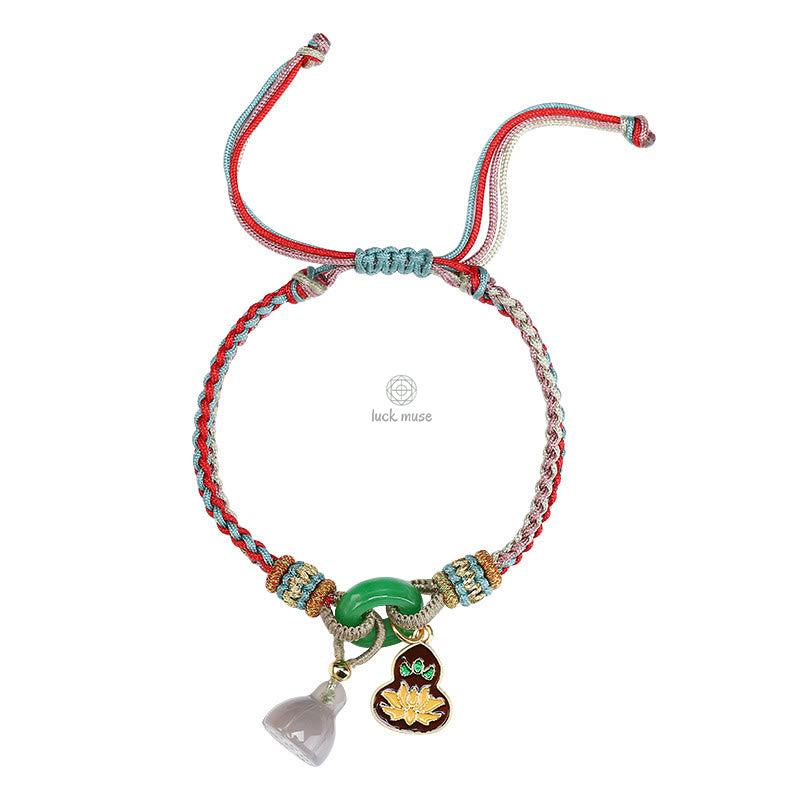 Colorful Rope Chalcedony Luck Muse Bracelet with Lotus Jade Peace Charm - Image 11