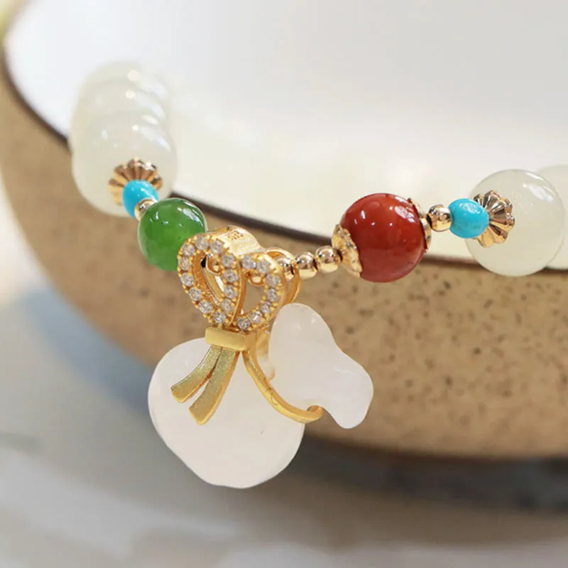 Luck Muse Hetian White Jade Bracelet with 14K Gold Plated Money Bag Blessing - Image 5