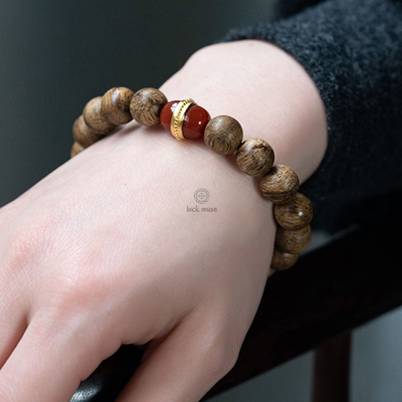 Tarakan Agarwood Amber Red Agate Laughing Buddha Meditation Bracelet - Image 13