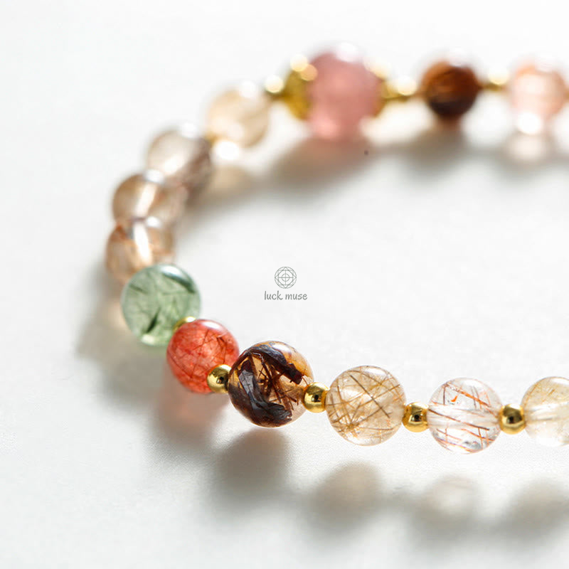 Natural Rutilated Quartz and Strawberry Quartz Wealth Bracelet with Pi Xiu - Image 6
