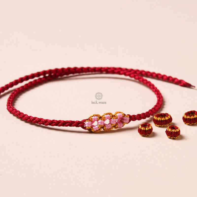 Peach Blossom Protection Braided Rope Bracelet with Luck Muse Handmade - Image 4