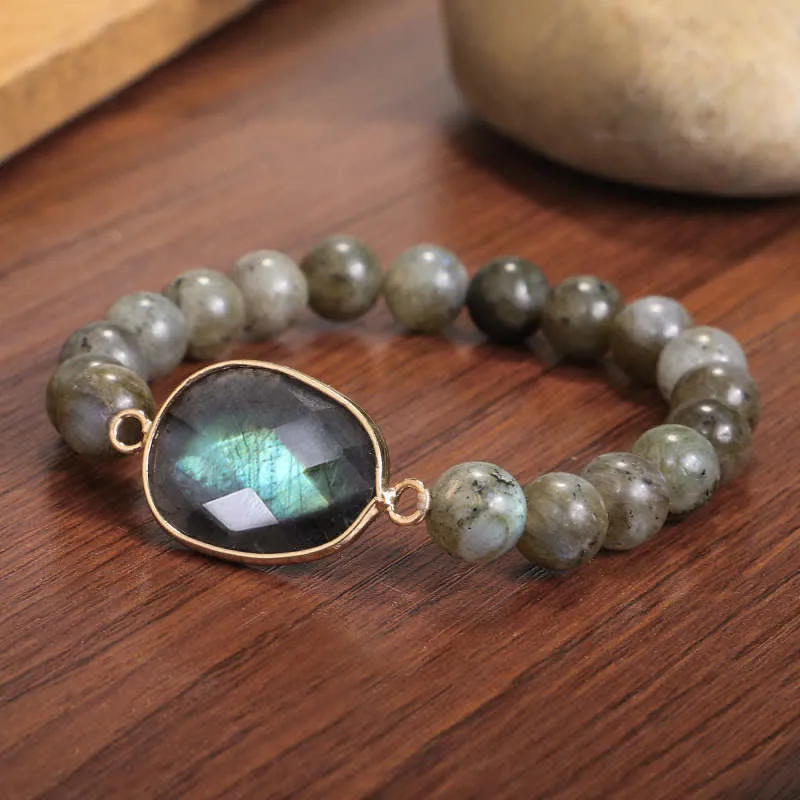 Clear Healing Beaded Bracelet with Labradorite and Moonstone - Image 4